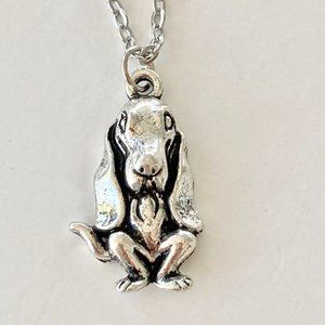 Silver Bassett Hound Dog Necklace Pendant Vet Tech Gift Rescue Stainless Steel